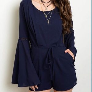 NWT Navy Bell Sleeved Romper
